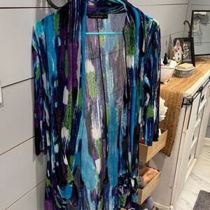Colorful Abstract Open Cardigan long